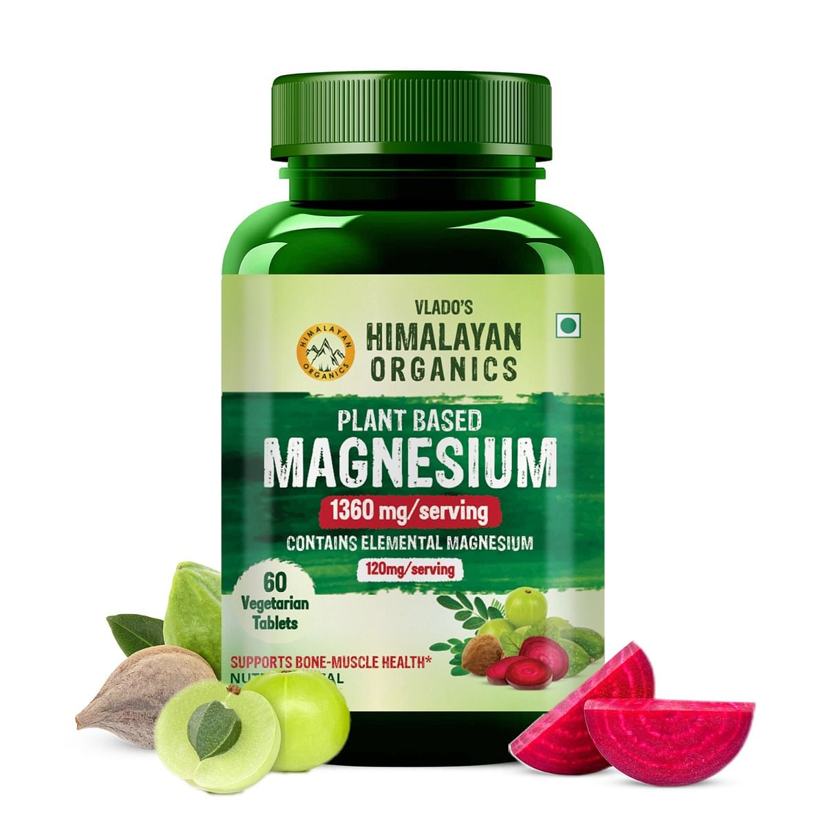 

Vlado's Himalayan Organics Plant Based Magnesium Supplement 1360mg With Turmeric Spirulina, Wheatgrass, Moringa | Supports Bone Muscle & Bone Healt...