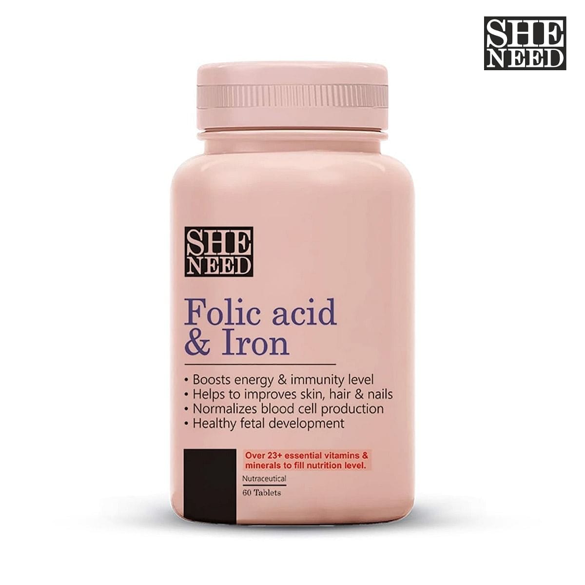 SheNeed Folic Acid & Iron Supplements Supports Pregnancy & Iron Production - Tablets