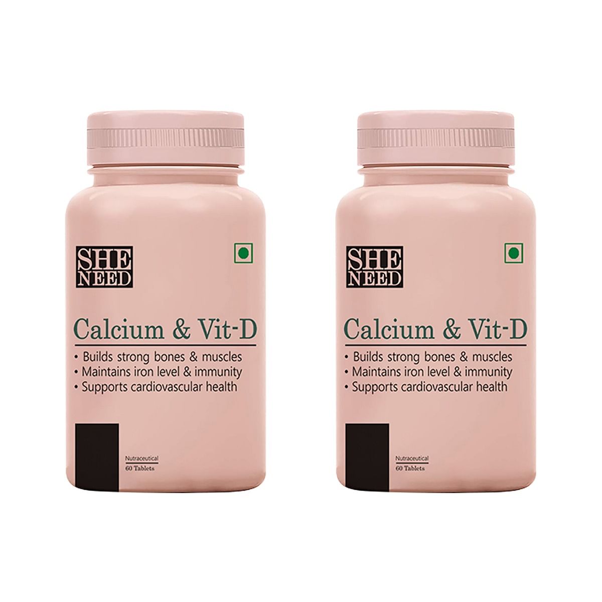

SheNeed Calcium and Vit-D Supplement-60 Capsules (Pack of 2)