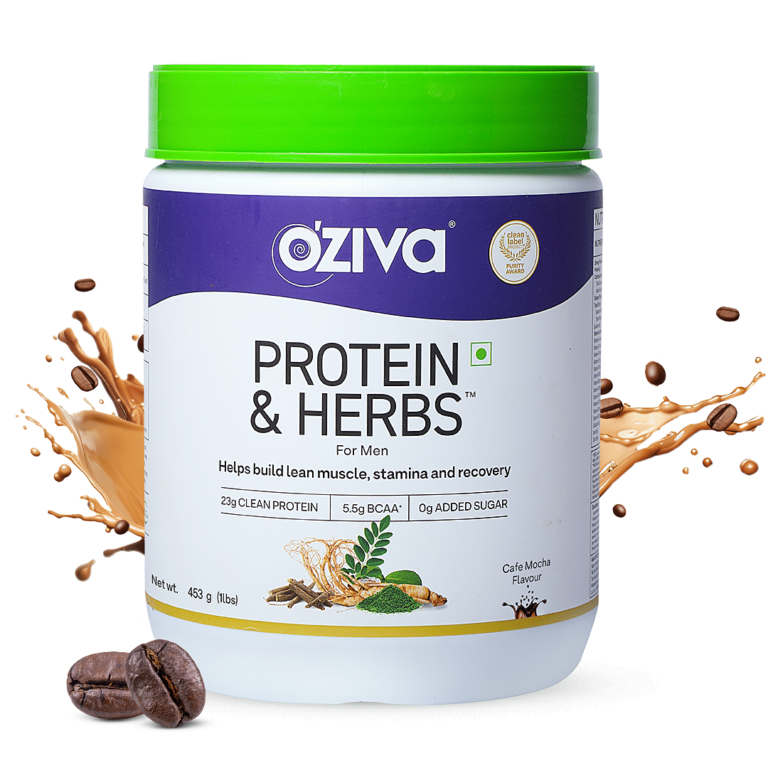 

OZiva Protein & Herbs for Lean Muscles & Stamina, Men - Cafe Mocha, 453g 1 lbs