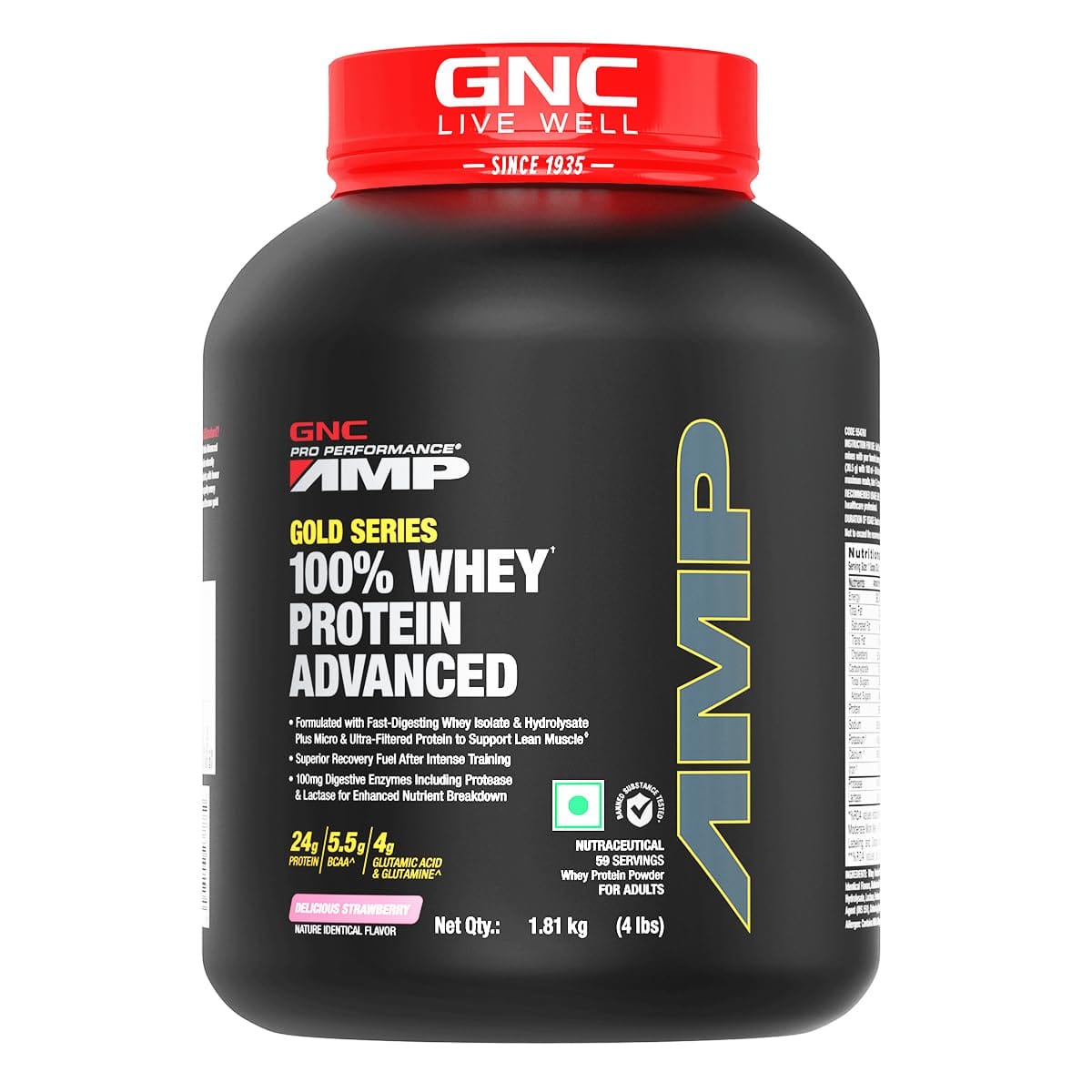 

GNC AMP Gold Series 100% Whey Protein Advanced | Lean Muscle Gains | Advanced Fitness Performance | Formulated In USA | 24g Protein | 5.5g BCAA | 4...