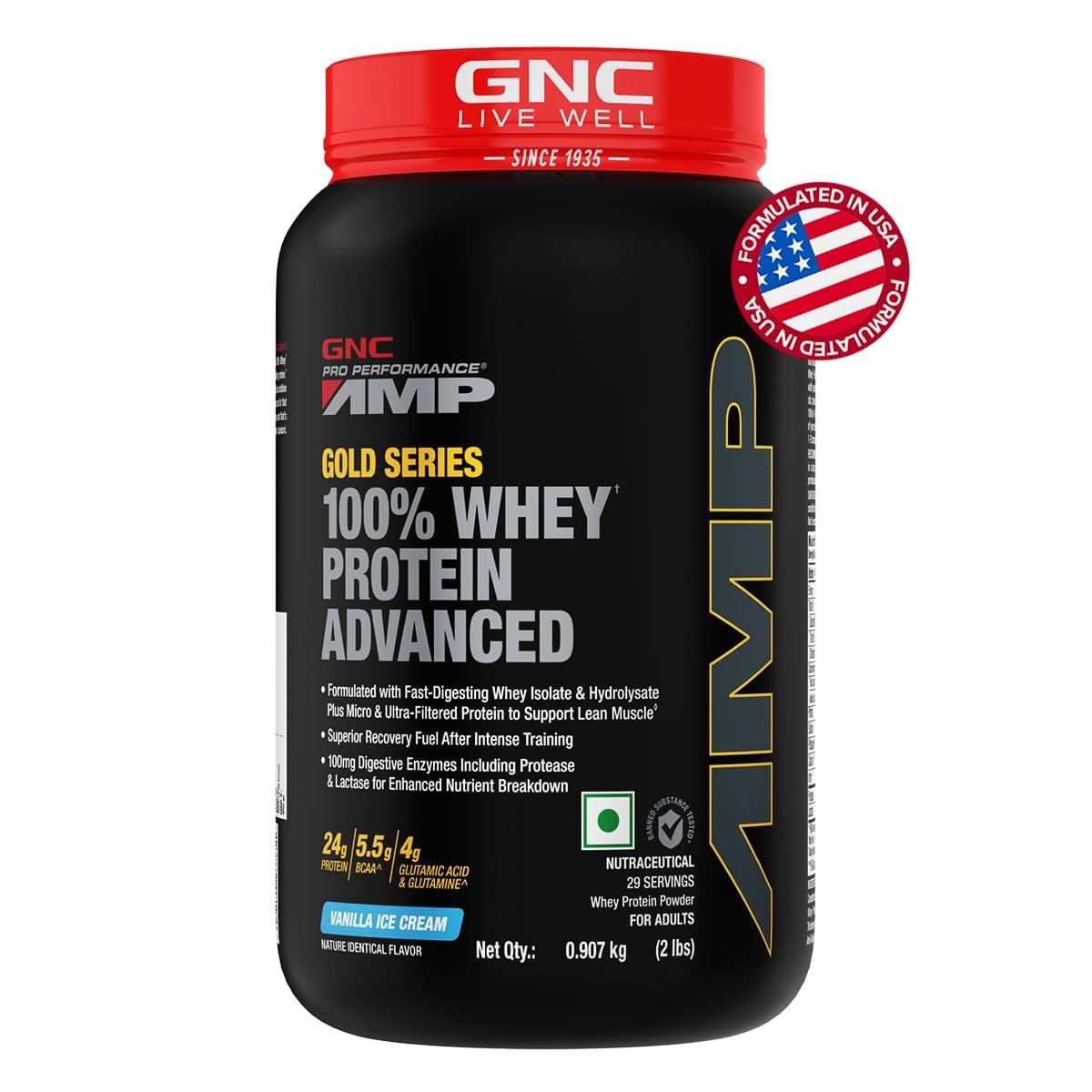 

GNC AMP Gold Series 100% Whey Protein Advanced | Lean Muscle Gains | Advanced Fitness Performance | Formulated In USA | 24g Protein | 5.5g BCAA | 4...