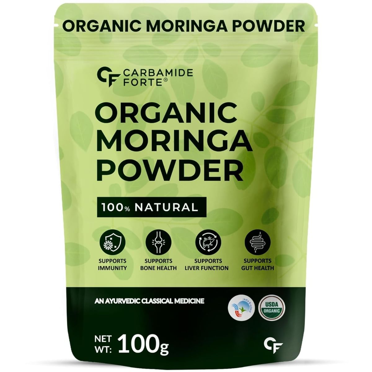

Carbamide Forte 100% Moringa Powder Organic - USDA Certified | Moringa Leaves Powder Organic for Immunity, Digestion & Energy | 100g
