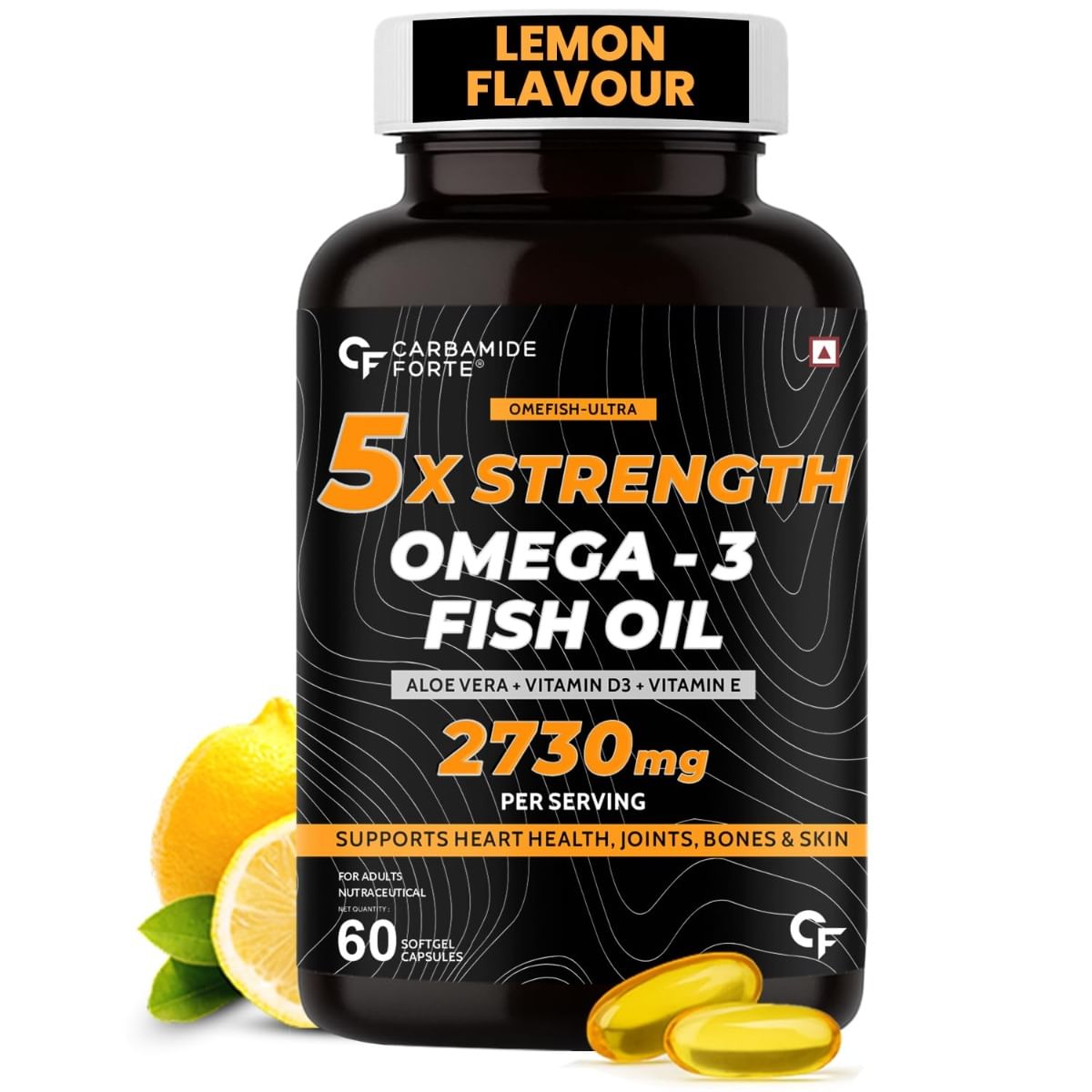 

Carbamide Forte 5X Strength Omega 3 Fish Oil Capsules 2730mg with Omega 3 Supplement 1590mg and added Vitamin A, D, E & Aloevera with Fish Oil for ...