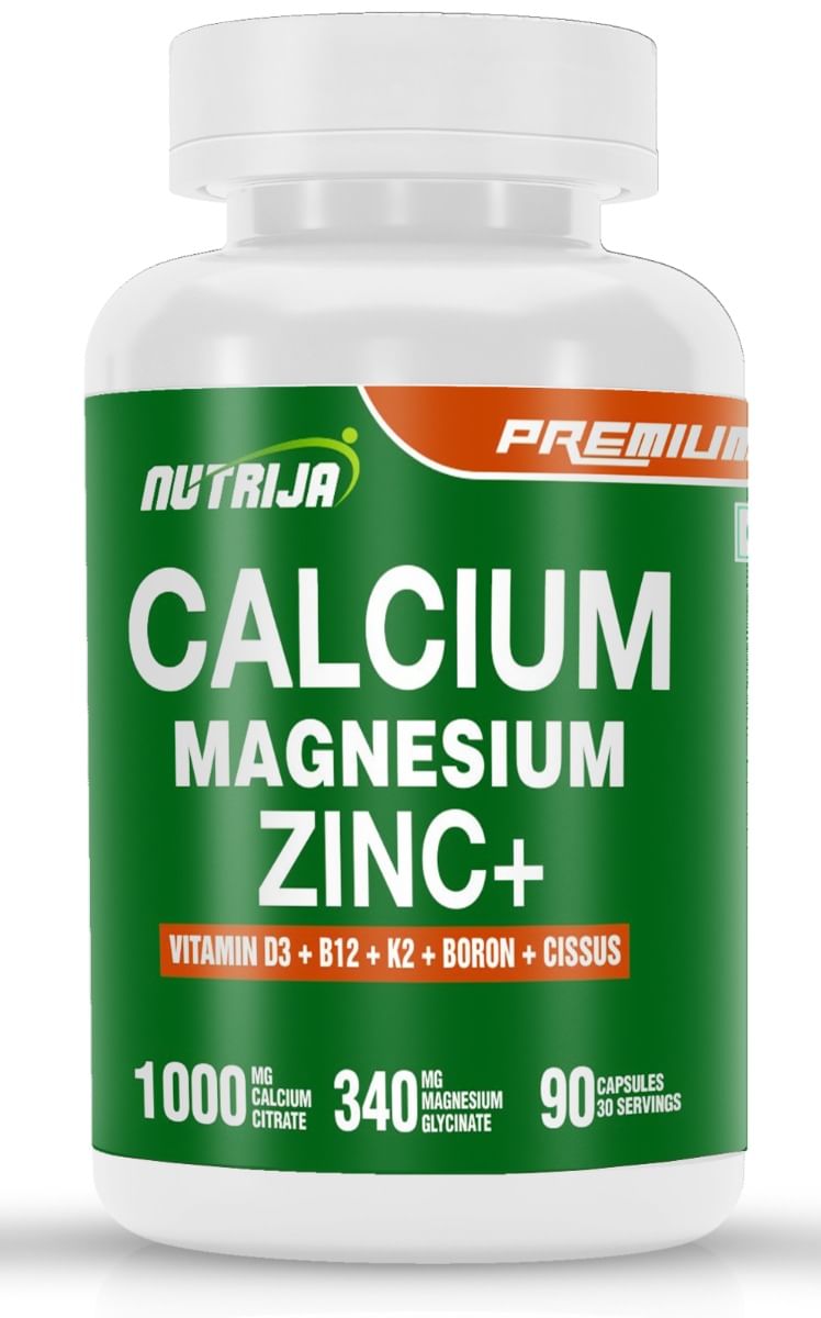

NutriJa Calcium Magnesium Zinc with Vitamin D3, Boron, K2 & B12 | Complete Bone Health & Joint Support Supplement for Men & Women (90 Capsules)