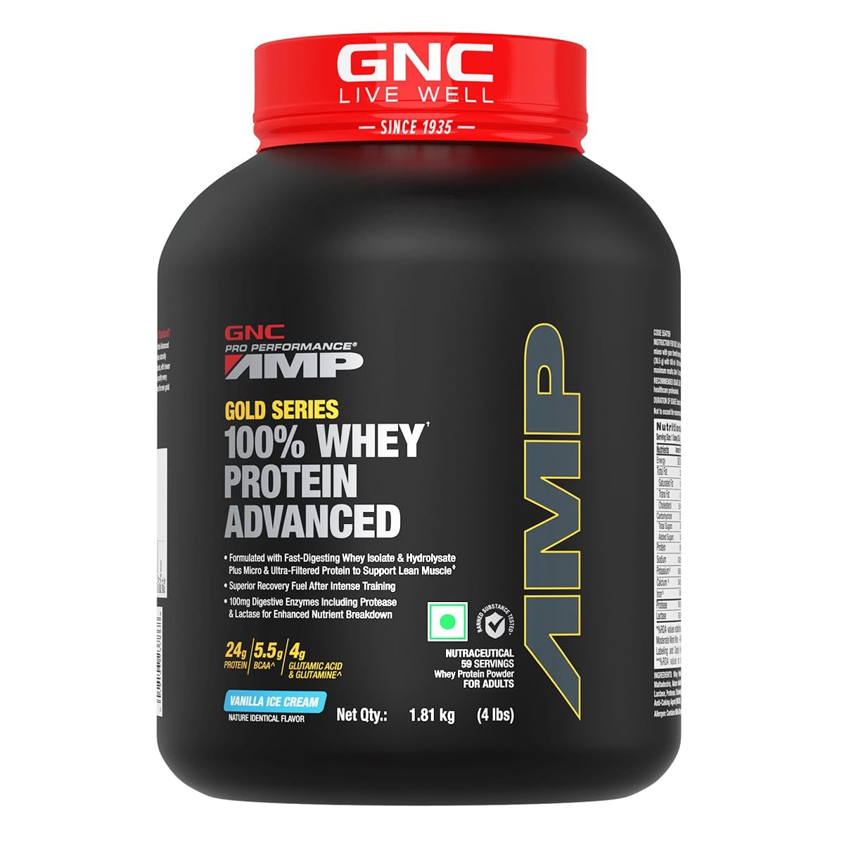 

GNC AMP Gold Series 100% Whey Protein Advanced | Lean Muscle Gains | Advanced Fitness Performance | Formulated In USA | 24g Protein | 5.5g BCAA | 4...