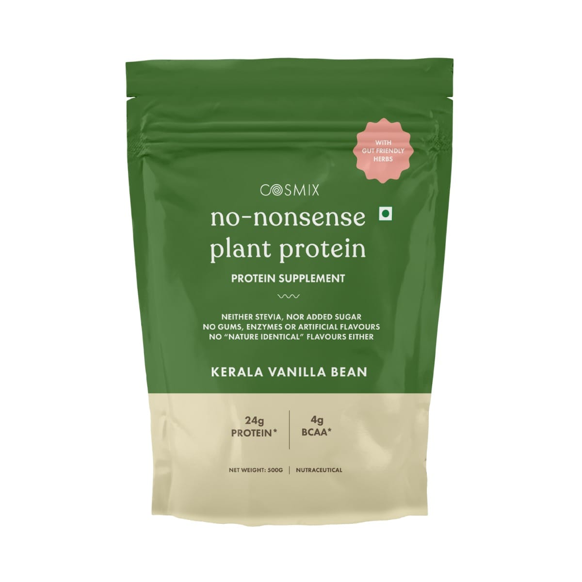 Cosmix No-Nonsense Plant Protein | 24 Protein/Serve, Pouch | Kerala Vanilla Bean | Plant Based Protein, Pea & Rice Isolate | Clean, Easy to Digest | All Essential Amino Acids