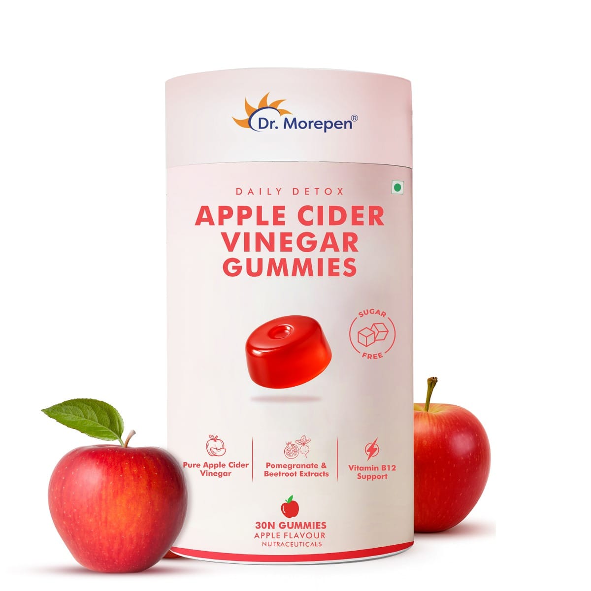 

DR. MOREPEN Apple Cider Vinegar Gummies with Pomegranate, Beetroot & Vitamin B12, Sugar-Free Daily Detox Supplement – Apple Flavour, 30 Gummies