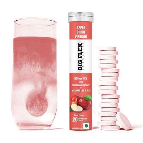 

Bigflex Apple Cider Vinegar 500mg with 100mg Pomegranate Extract For Weight Loss Effervescent Tablets - Pack of 1 (20 Tabs)