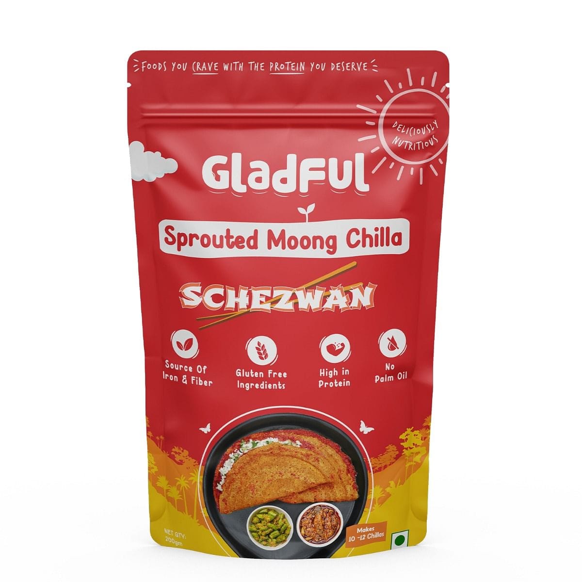Gladful Schezwan Chilla with Sprouted Moong Instant Mix - 200g