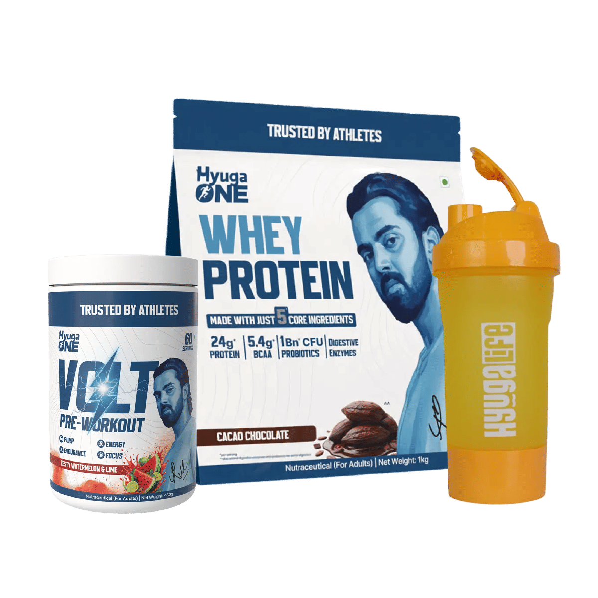 

Hyuga One Whey Protein Cacao Chocolate 24g Protein, 5.4g BCAA, Probiotics & Enzymes + VOLT Pre-Workout Zesty Watermelon & Lime 100mg Caffeine, No S...
