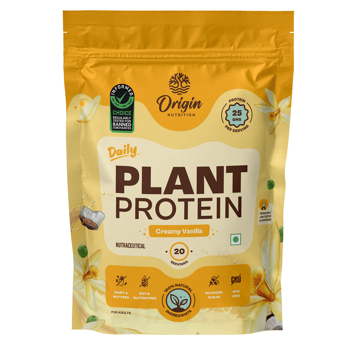 

Origin Nutrition Plant Protein Powder Vanilla Flavour with 25g Protein per serving, 794g