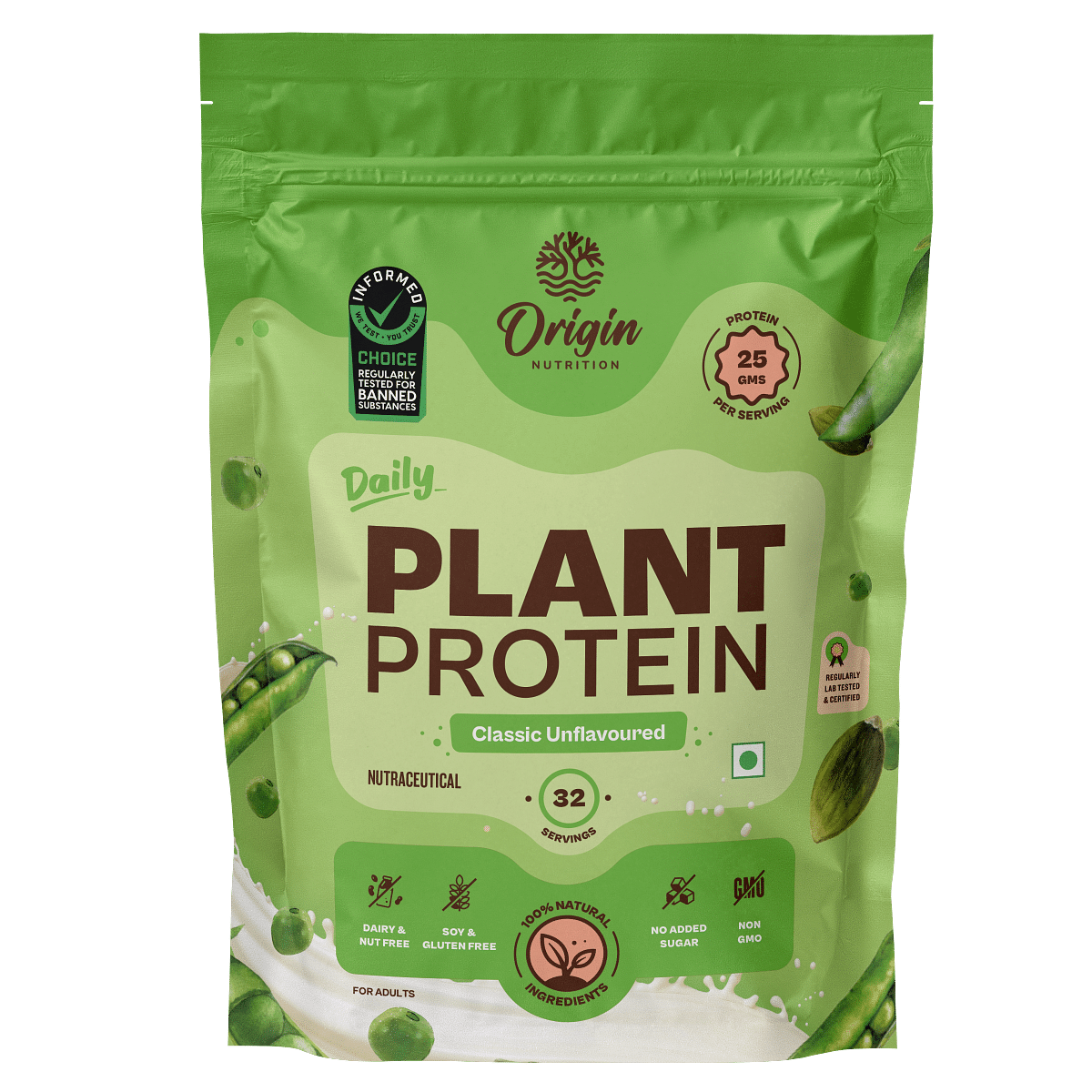 

Origin Nutrition Plant Protein Powder Unflavoured with 25g Protein per serving, 1kg