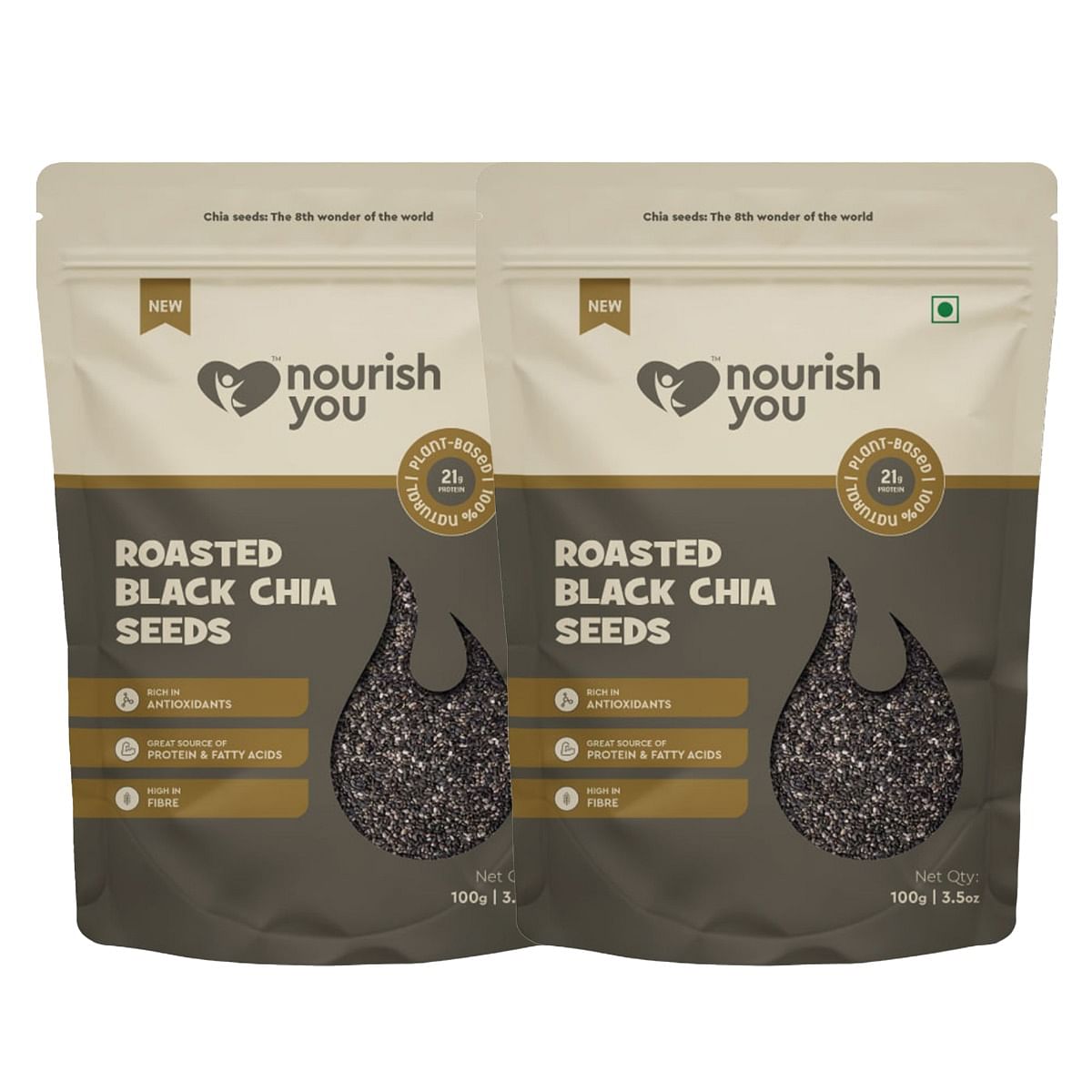 

Nourish You Organic Roasted Chia Seeds - Protein Rich, Helps in weight loss, Gluten free-Pack of 2( 100g each(