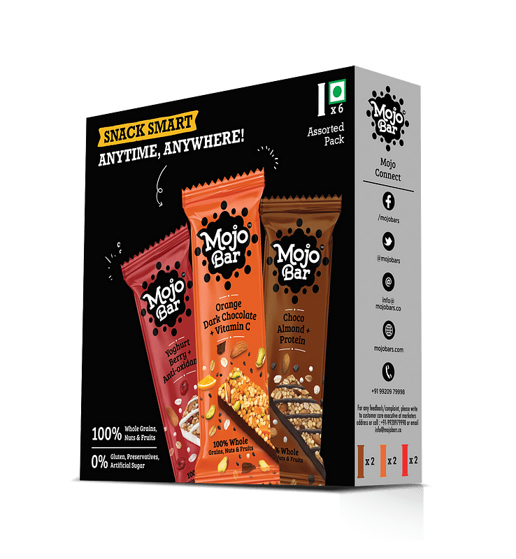 

Mojo Bar Choco Almond, Yoghurt Berry & Orange Dark Chocolate Snack Bars, 32 Gm (Pack of 6)