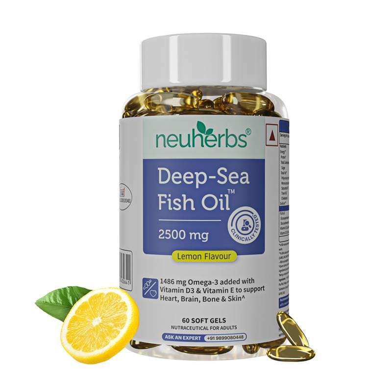 

Neuherbs Deep Sea Omega 3 Fish Oil - Omega 3 Supplement Triple Strength 2500 Mg, Fish Oil softgel With No Fishy Burps Lemon Flavour- 60 Softgel for...