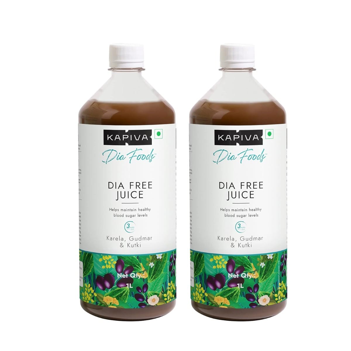 Kapiva Dia Free Juice 1L | For Holistic Diabetes Care | Amla, Karela, Jamun, Guduchi & 7 More | Pack of 2
