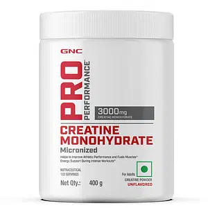 GNC Pro Performance Creatine Monohydrate | 133 Servings | Boosts Athletic Performance | Micronized & Instantized | Fuels Muscles | Provides Energy Support for Heavy Workout | 400 gm | Unflavoured 