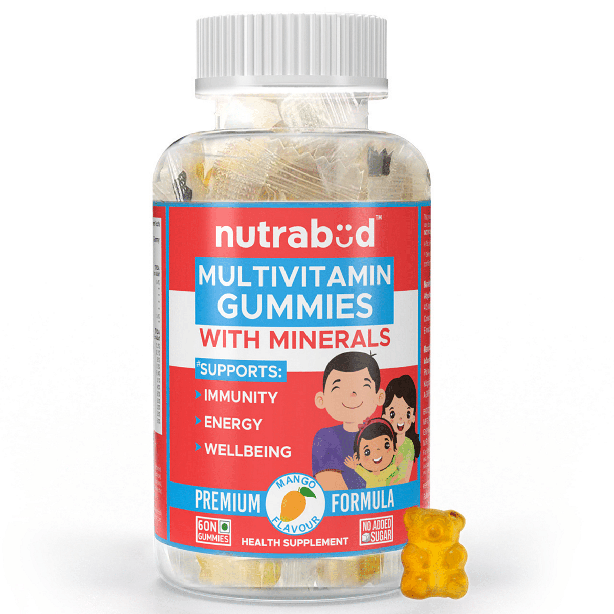 

Nutrabud Multivitamin Gummies for Kids, Men, Women, Adults | No Added Sugar | For- Healthy Growth, Immunity & Energy | Mango Flavor Veg Gummy Bears...