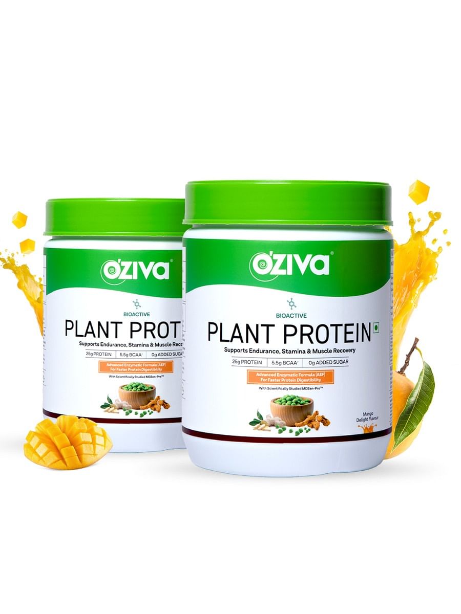 

OZiva Bioactive Plant Protein (25g Vegan Protein) for Endurance & Muscle Recovery Plant-Based Protein (1000g, Mango Delight)- pack of 2