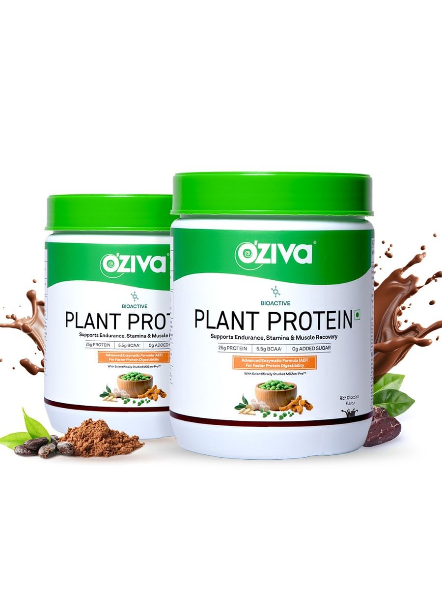 

OZiva Bioactive Plant Protein (25g Vegan Protein) for Endurance & Muscle Recovery Plant-Based Protein ( 1000g, Chocolate)- Pack of 2