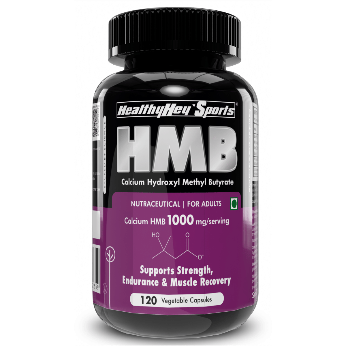 

HealthyHey Sports HMB Calcium Hydroxyl Methyl Butyrate 120 Capsules Gluten Free and Non-GMO