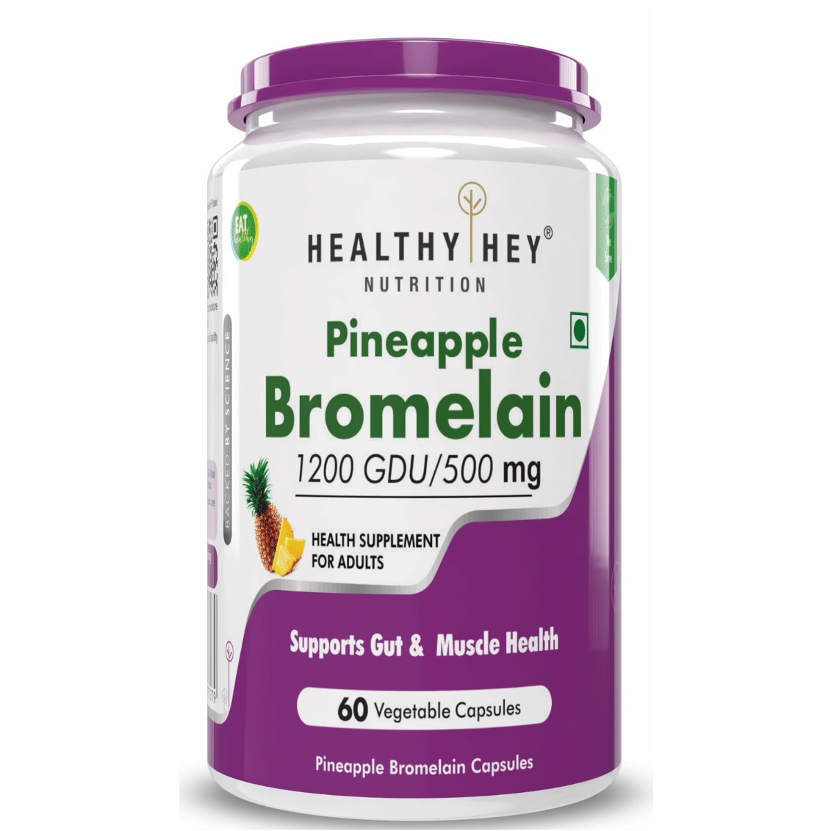 

Healthyhey Nutrition Bromelain Digestive Enzyme- High Concentrate - 1200 Gdu/G - 500 Mg 60 Veg Caps (Pack Of 1)