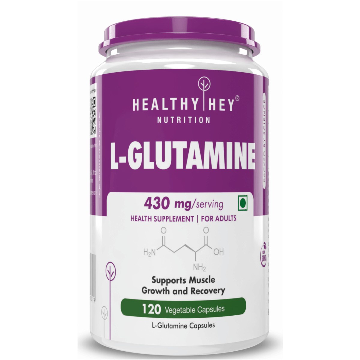 

HealthyHey L-Glutamine Capsules High Strength- 430mg - 120 Capsules