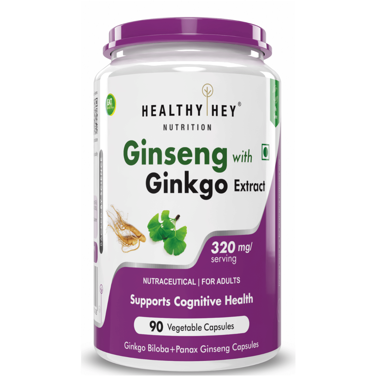 

HealthyHey Ginseng + Ginkgo Biloba - 90 Veg Capsules (Pack of 1)