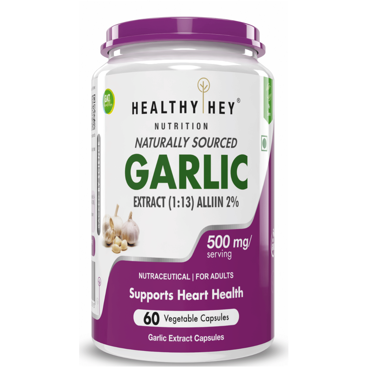 

HealthyHey Nutrition Odorless Garlic Extract 1:13 Allium Sativum - 500mg (60 Veg Capsules)