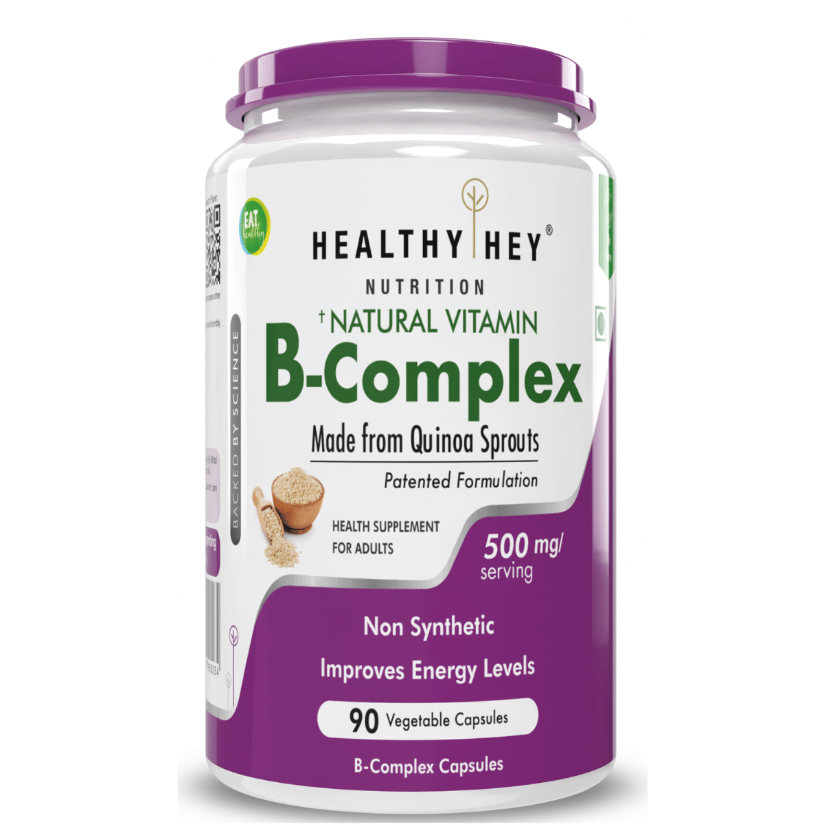

HealthyHey Nutrition 100% Natural Vitamin B-Complex - Made from Quinoa Sprout - 90 Vegetable Capsules