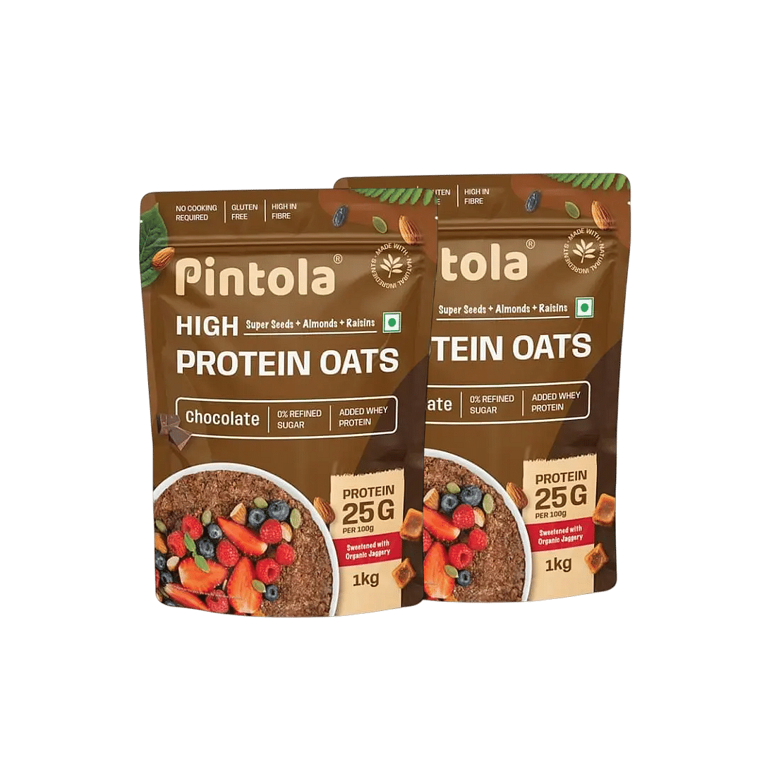 

Pintola 25g High Protein Oats, Dark Chocolate, Oats for weight loss, Breakfast Cereals Pouch - 1kg | Pack of 2