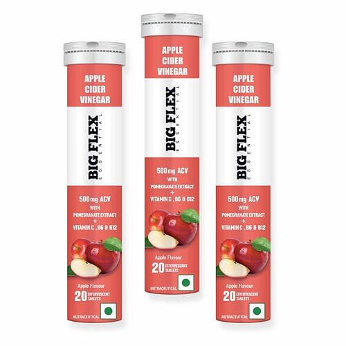 

Bigflex Apple Cider Vinegar 500mg with 100mg Pomegranate Extract For Weight Loss Effervescent Tablets - Pack of 3 (60 Tabs)