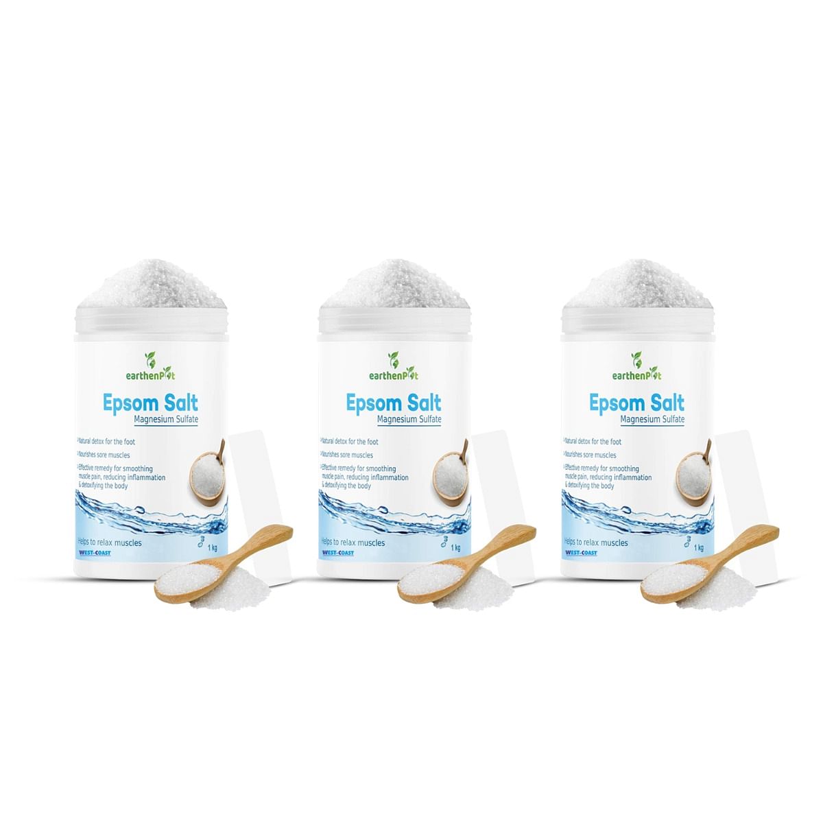 

West-Coast EarthenPot, Epsom Salt granule for Foot Bath Body Relax Muscle Relieves Aches Pain -1kg (Pack of 3)