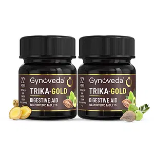 Gynoveda Triphala Ayurvedic Tablets for Digestion, Gas, Bloating | Trika-Gold, 2 Bottle, 120 Tablets | Alternative To Lab-made Digestive Enzymes, Bitter Syrups, Churna, Powders