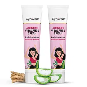Gynoveda Vbalance Intimate Cream. Aloe Vera Manjistha Vaginal Ayurvedic Moisturiser For intimate area. 25gm each- (Pack of 2)