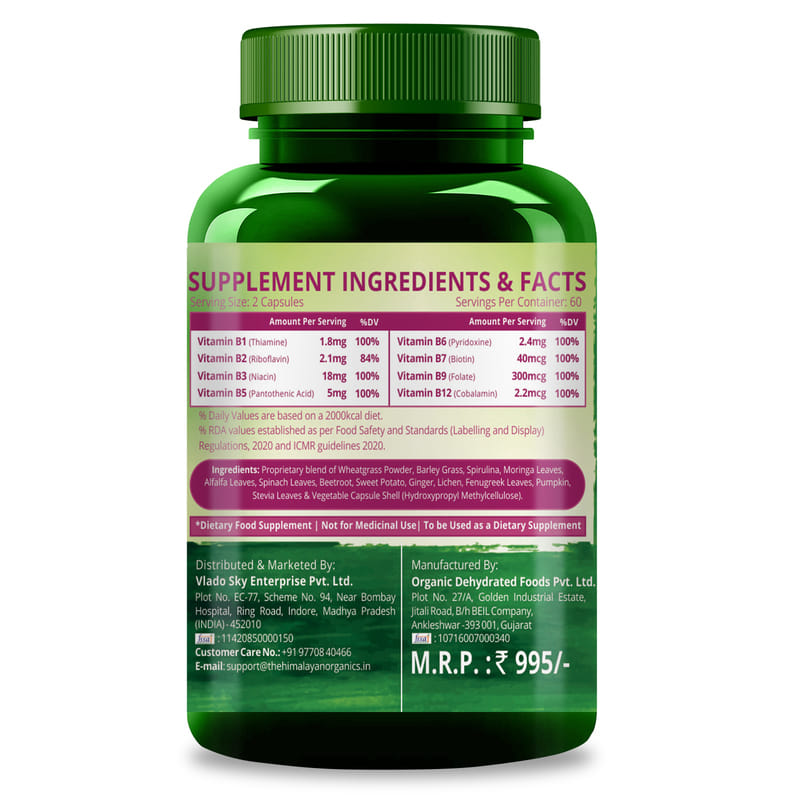 Himalayan Organics Plant Based Vitamin B Complex with 100 RDA B1, B2
