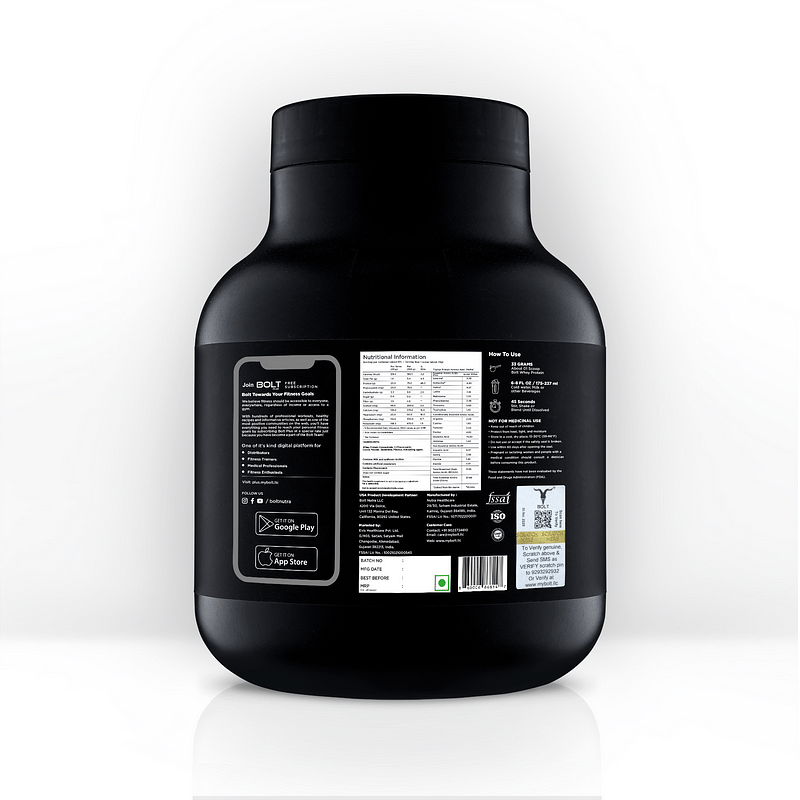 

Bolt Whey Protein Powder 100% USA Made Whey Protein with PHYCOCYANIN for Quick Muscle Recovery | 2.26 kg | Martani Strawberry