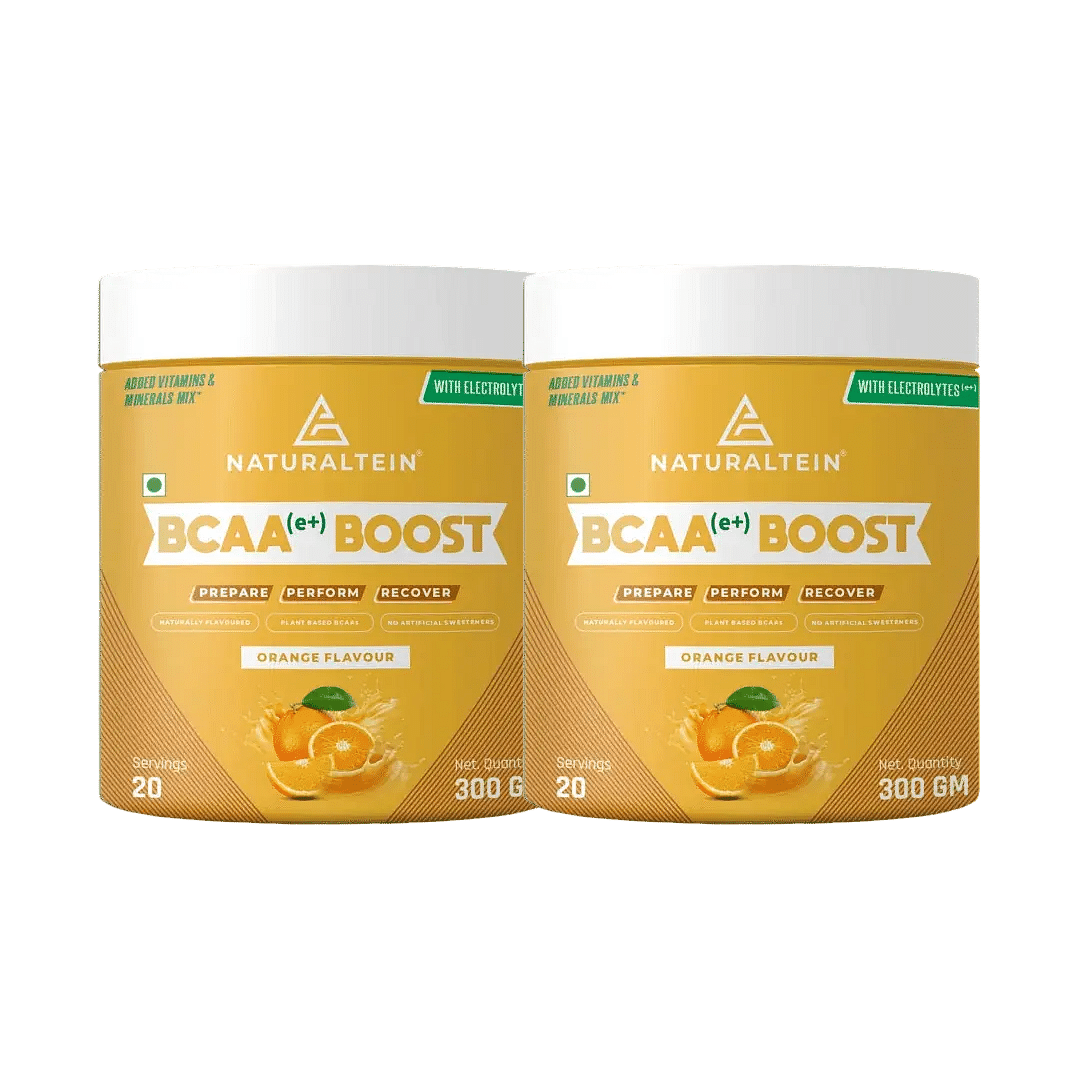 

NATURALTEIN Clean BCAA (e+) BOOST with ELECTROLYTES, VITAMINS and MINERALS - 300 g (Natural Orange Flavour) - Pack of 2