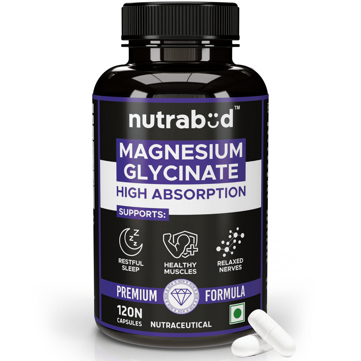 

Nutrabud Magnesium Glycinate Supplement - 120 Vegetable Capsules - 550mg for Men, Women | High Absorption Chelated Form for Healthy Muscles, Nerves...