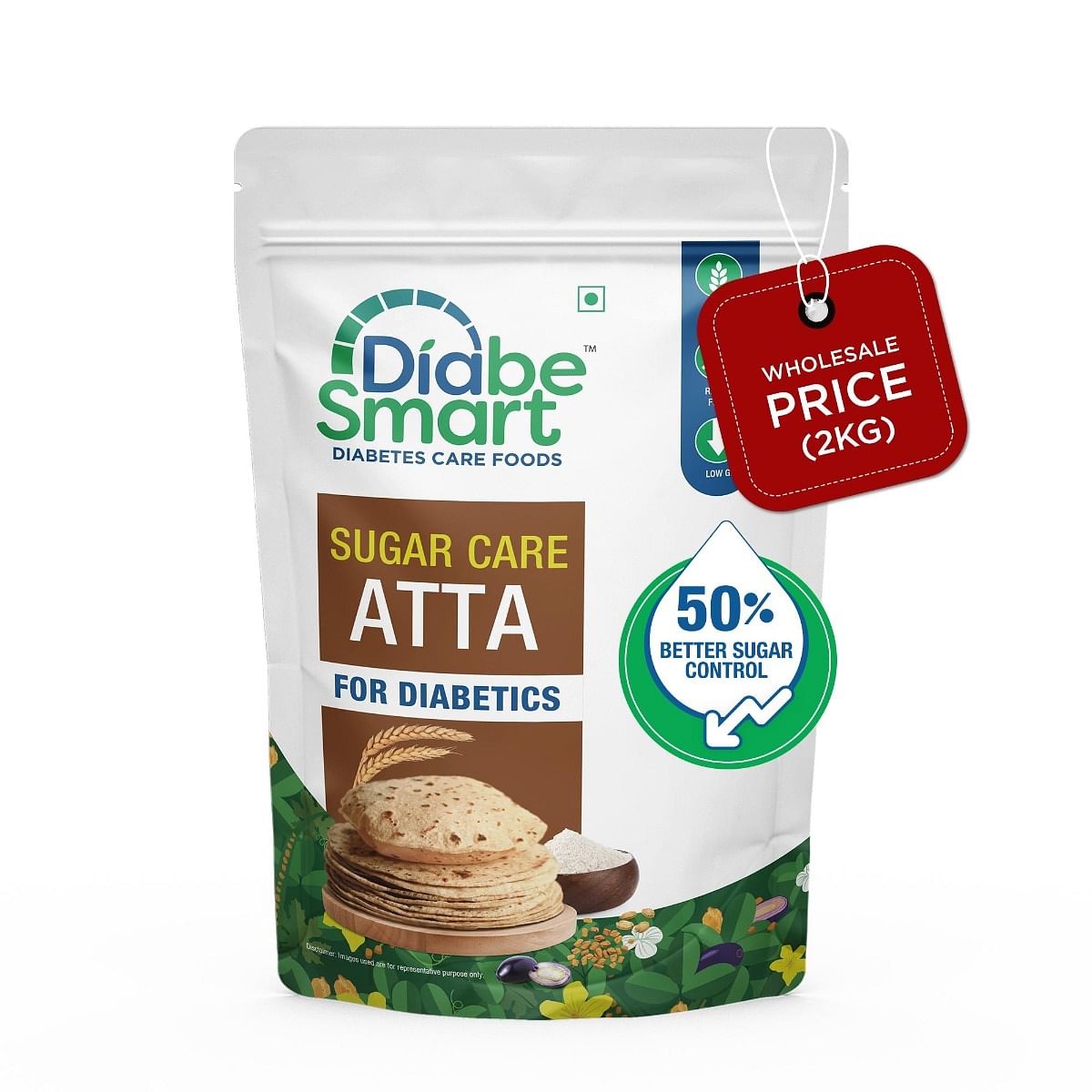 

DiabeSmart Sugar Care Atta 2 Kg | 50% Better Blood Sugar Control | Multigrain Low GI Atta | Tested on Diabetics | Sugar Release Control Diabetic At...