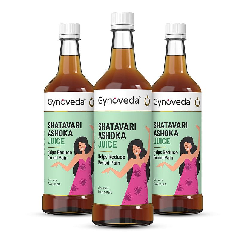 

Gynoveda Shatavari Ashoka Juice for Period Pain Relief. Hassle-Free Periods Every Month 3 Bottles 3 L