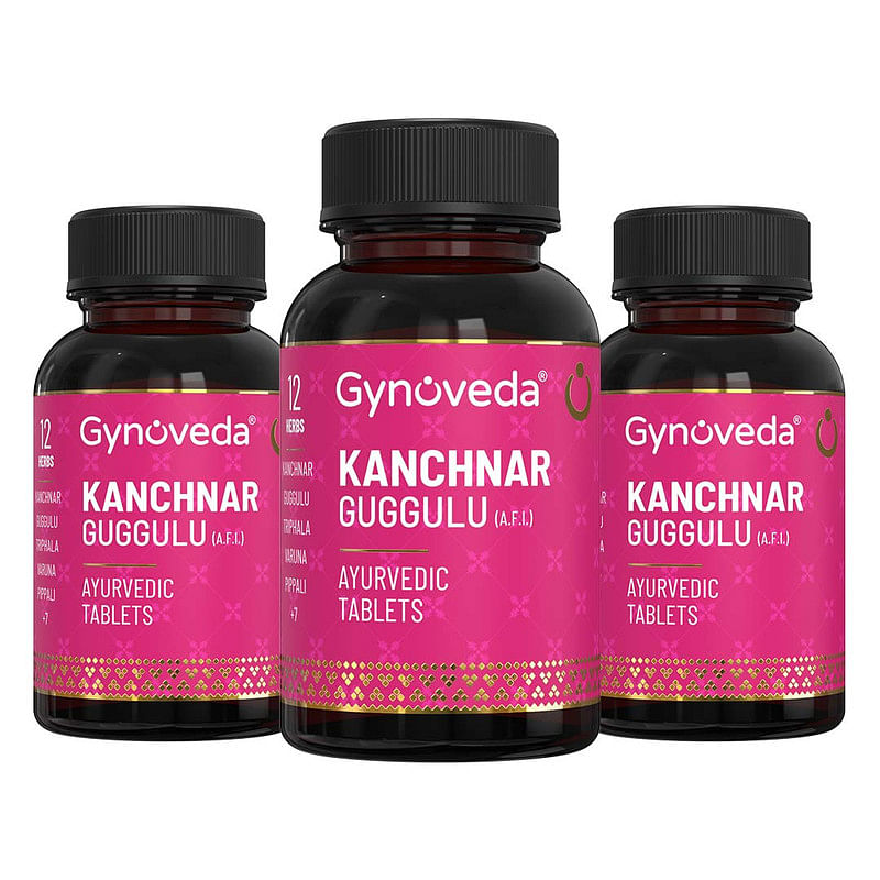 

Gynoveda Thyroid Ayurvedic Tablets, Kanchnar Guggulu To Maintain Healthy TSH T3 T4 Levels 3 Bottles 720 Tablets