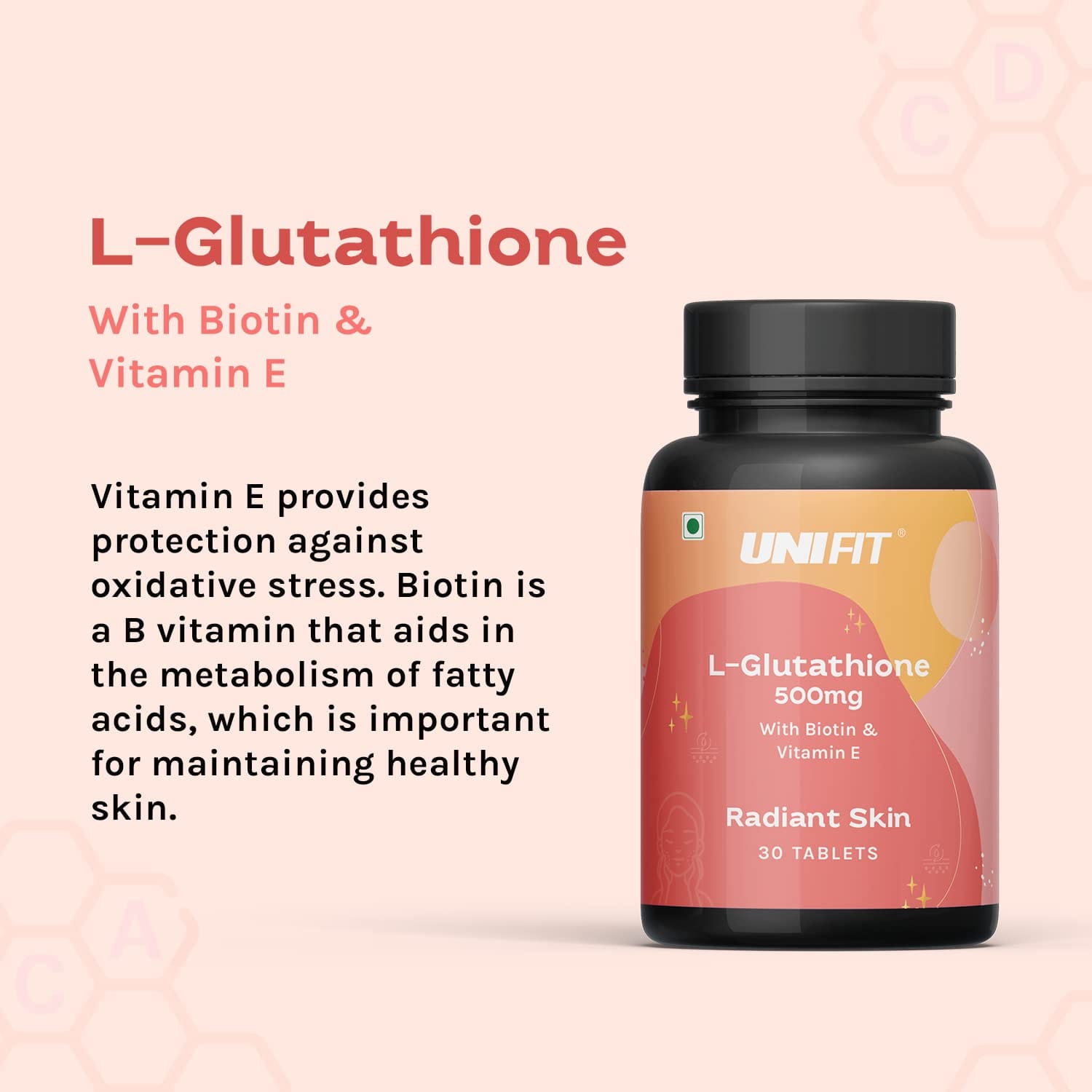 UNIFIT L Glutathione Tablets 500 mg with Biotin Vitamin A, C & E, Alpha  Lipoic Acid and Grape Seed Extract for Healthy and Glowing Skin for Men &  Women Glutathione for Skin