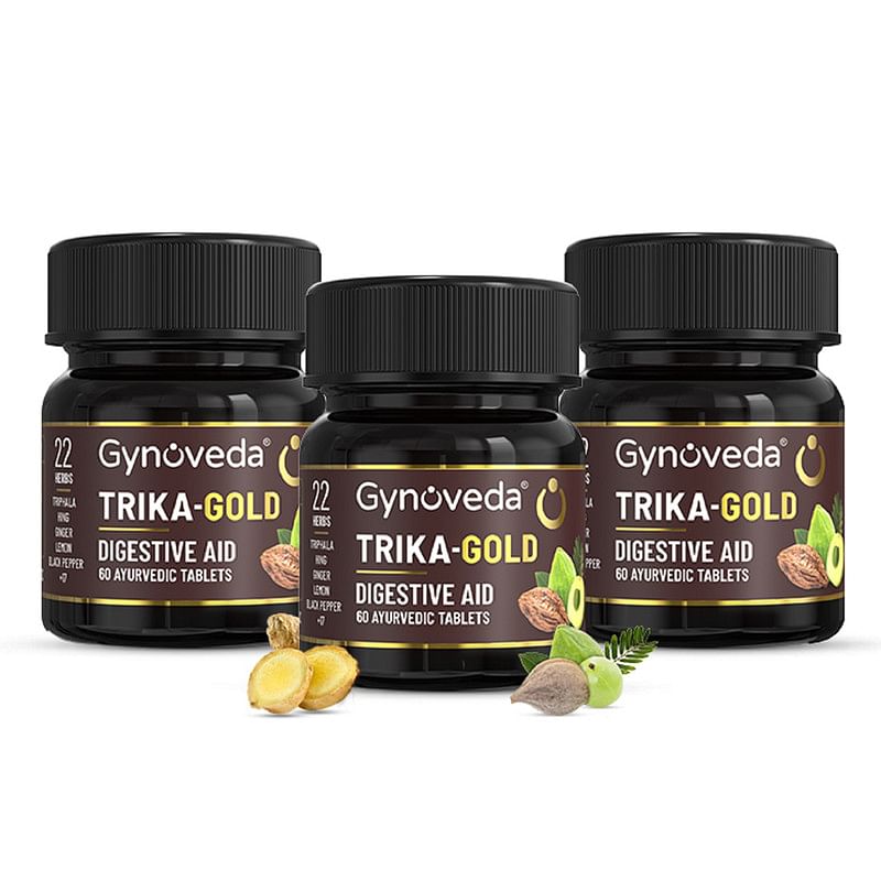 

Gynoveda Triphala Ayurvedic Tablets for Digestion, Gas, Bloating | Trika-Gold, 3 Bottle, 180 Tablets | Alternative To Lab-made Digestive Enzymes, B...