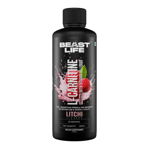 BeastLife L-Carnitine Liquid Supplement For Men & Women | Pre Workout, Intra Workout & Post Workout Supplement With 3300 mg Per Serving With Added Vitamins | Litchi Flavour With 30 Servings - 450ml BeastLife L-Carnitine Liquid Supplement For Men & Women | Pre Workout, Intra Workout & Post Workout Supplement With 3300 mg Per Serving With Added Vitamins | Litchi Flavour With 30 Servings - 450ml