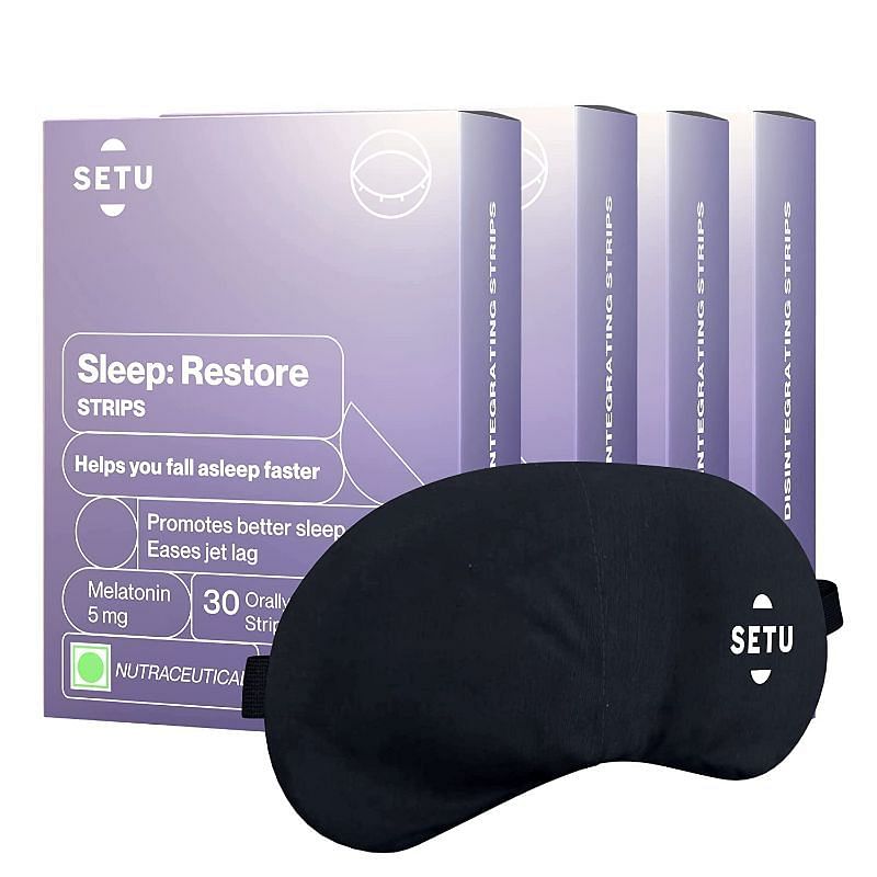

Setu Melatonin 5mg - 30 Orally Dissolving Strips (Pack of 4) + Eye Mask | Promotes Relaxation & Sleep, Helps Improve Sleep Quality, Eases Jet Lag S...