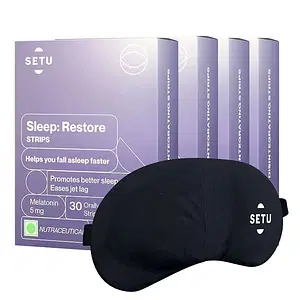 Setu Melatonin 5mg - 30 Orally Dissolving Strips (Pack of 4) + Eye Mask | Promotes Relaxation & Sleep, Helps Improve Sleep Quality, Eases Jet Lag Strain, Non-Habit Forming | Mint Flavour