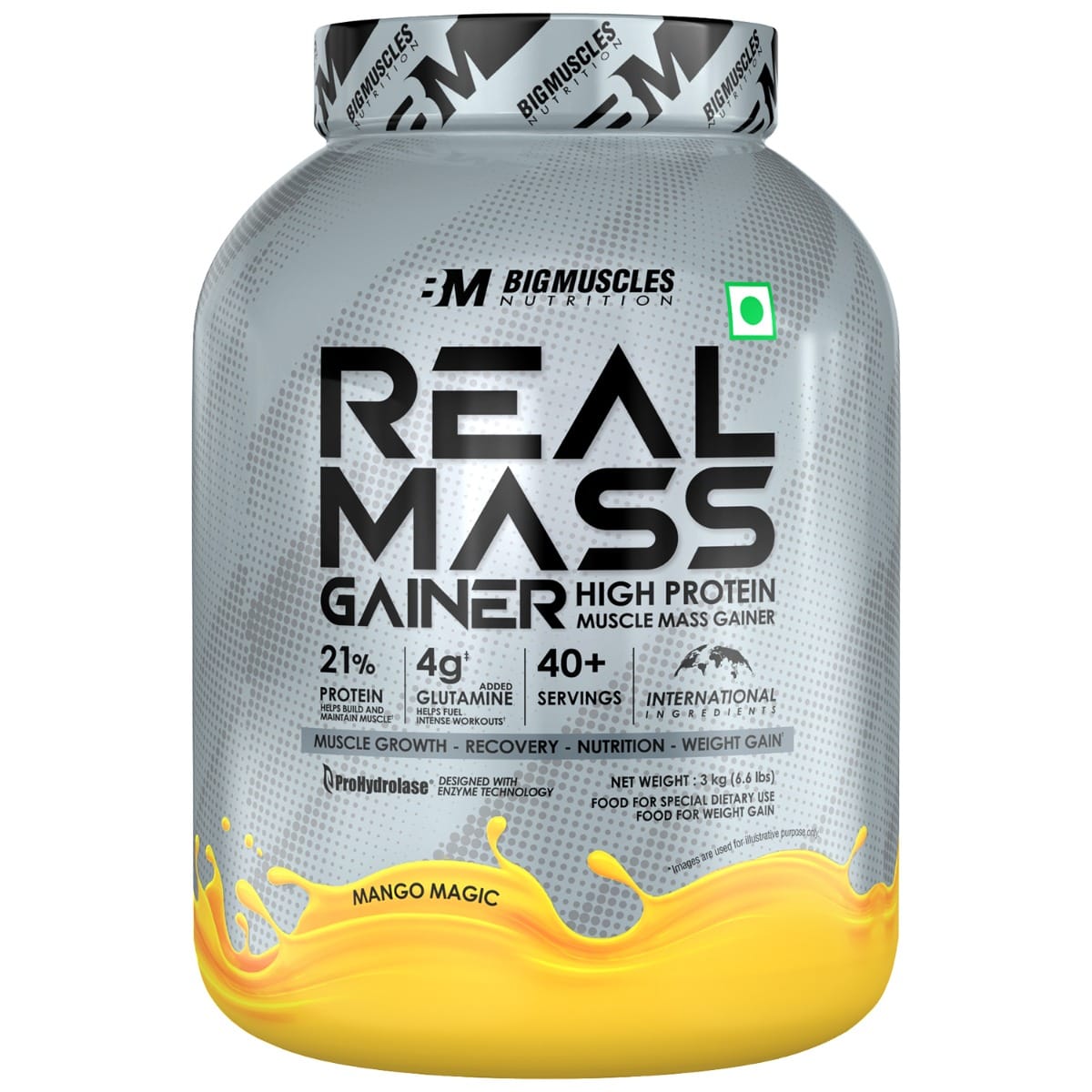 

Bigmuscles Nutrition Real Mass Gainer [Mango Magic]|Lean Whey Protein Muscle Mass Gainer|Complex Carbohydrates,|1000 Calories|Reduces Muscle Breakd...