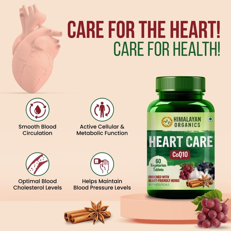 Himalayan Organics Heart Care Supplement With CoQ10,Arjuna Bark ,Grape